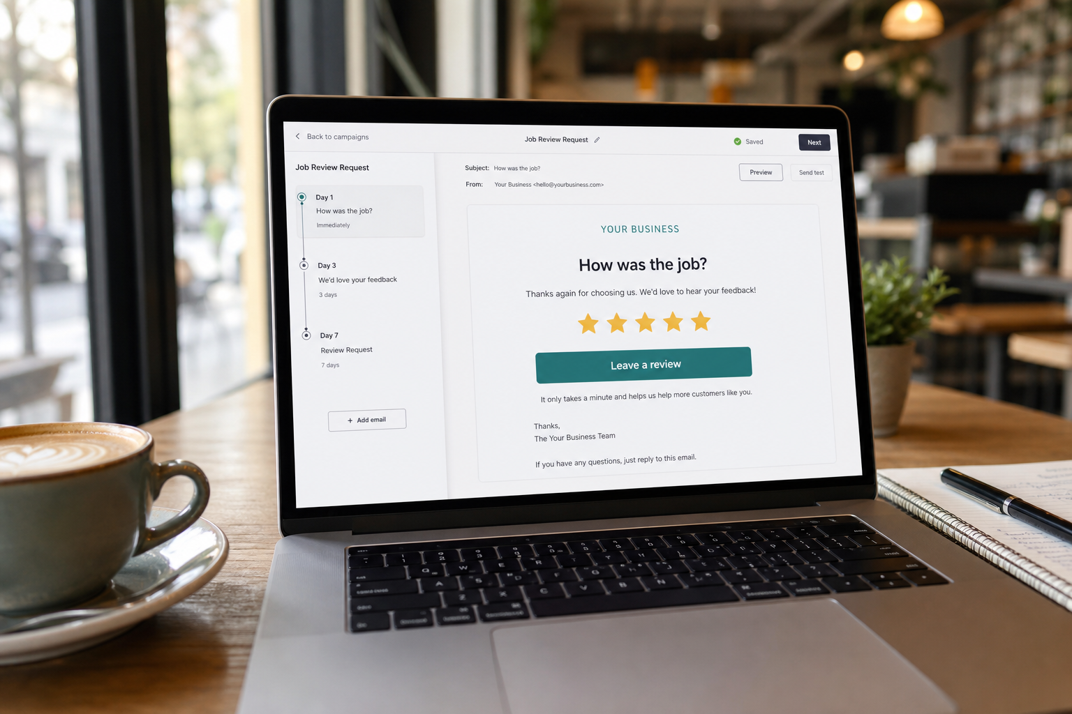 Email sequence asking a customer to leave a review
